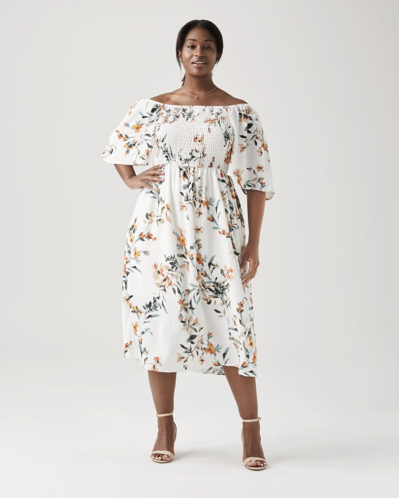 Plus size model wearing Arlington Smocked Dress by B. Collection | Dia&Co | dia_product_style_image_id:127984